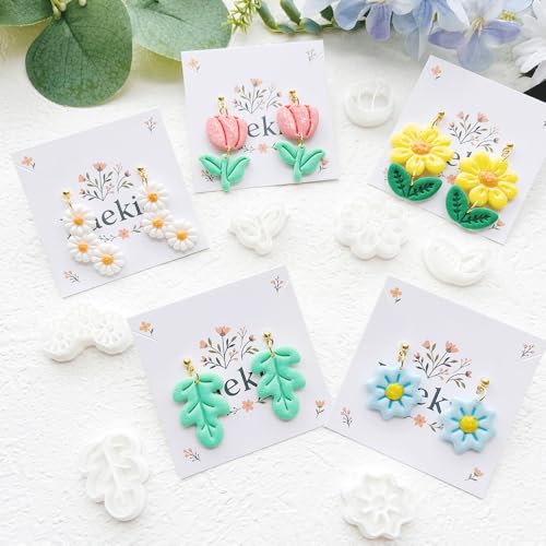 Spring Flower Polymer Clay Cutters Set - 12pcs Tulip, Daisy, Hibiscus, Cherry Blossom, Peony Shapes for DIY Earring Jewelry Making, Soft Clay Crafts, Scrapbooking & Gift Toppers - color: B color