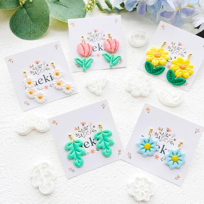 Spring Flower Polymer Clay Cutters Set - 12pcs Tulip, Daisy, Hibiscus, Cherry Blossom, Peony Shapes for DIY Earring Jewelry Making, Soft Clay Crafts, Scrapbooking & Gift Toppers - color: B color