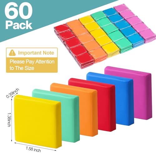 Chivertion 60 Pack Kneaded Rubber Erasers Bulk Colorful Drawing Art Moldable Kneaded Sketching Erasers for Artists Blend, Shade, Smooth, Correct, and Brighten Your Sketches and Drawings
