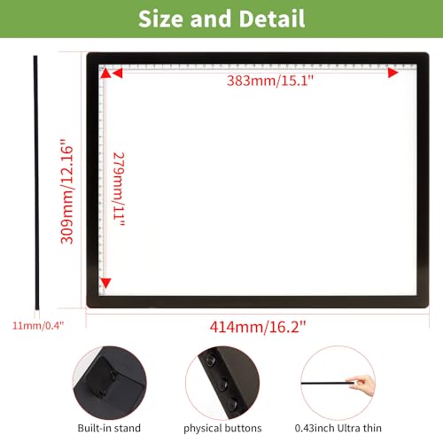 Zocelight A3 Rechargeable Light Box with Stand/Clips,led Light pad with 3000mAh Battery,3 Colors dimmable and 6 Level dimming Light Table for Diamond Painting,Drawing,Sketching,Tattoo,Vinyl Weeding - style: A3 Rechargeable