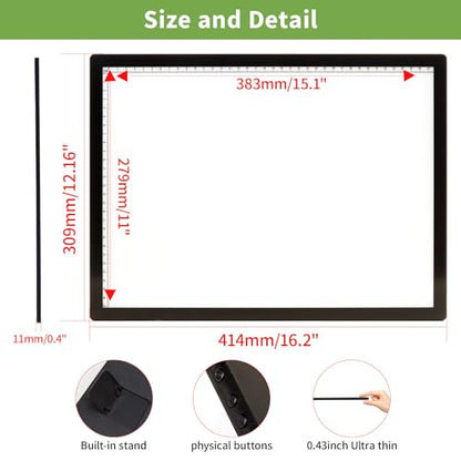 Zocelight A3 Rechargeable Light Box with Stand/Clips,led Light pad with 3000mAh Battery,3 Colors dimmable and 6 Level dimming Light Table for Diamond Painting,Drawing,Sketching,Tattoo,Vinyl Weeding - style: A3 Rechargeable