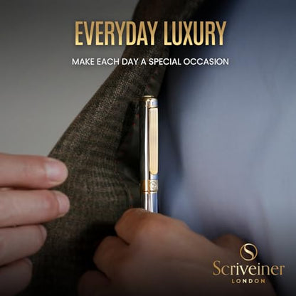 Scriveiner Personalized Silver Chrome Ballpoint Pen - Stunning Luxury Pen, Real Gold Plating, Schmidt Ink Refill, Best Engraved Ball Point Gift Set for Men & Women, Custom Name Engraving - color: 9. Silver Chrome with Gold (Personalized)