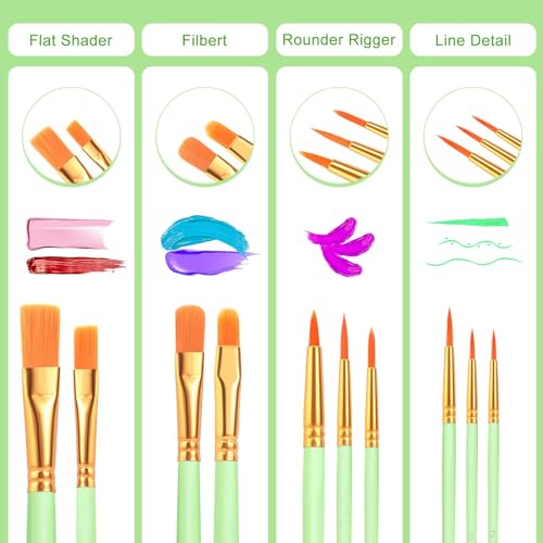 ESRICH 160PCS Paint Brushes, Paint Brush for Acrylic Painting - color: Green, size: 160