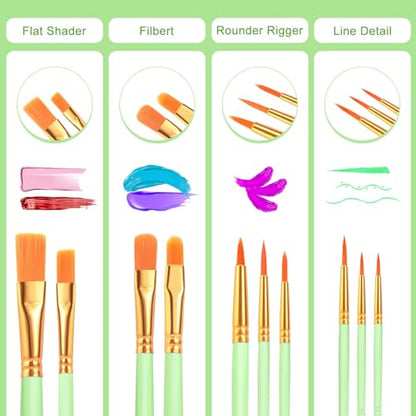 ESRICH 160PCS Paint Brushes, Paint Brush for Acrylic Painting - color: Green, size: 160