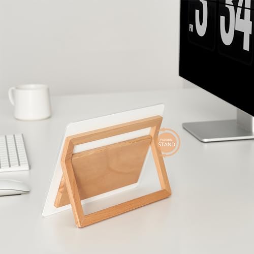 Yeoux Desktop Glass Whiteboard with Reversible Wood Stand 6.7"x9.5" - color: Beech-white Horizontal