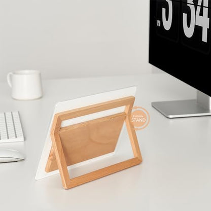 Yeoux Desktop Glass Whiteboard with Reversible Wood Stand 6.7"x9.5" - color: Beech-white Horizontal
