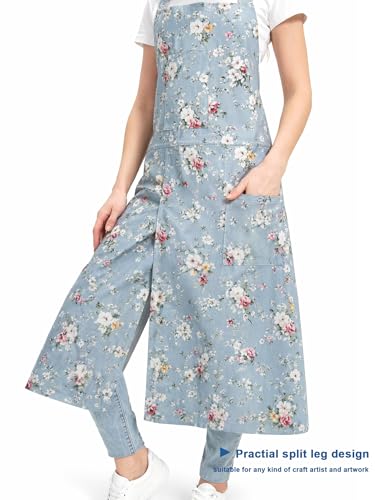 Molaxhome Split Pottery Apron with 3 Pockets Unisex with Adjustable Strap | Cotton Blend,Kitchen Apron,for Ceramics,Gardening,Kitchen Cooking - color: Bluerose