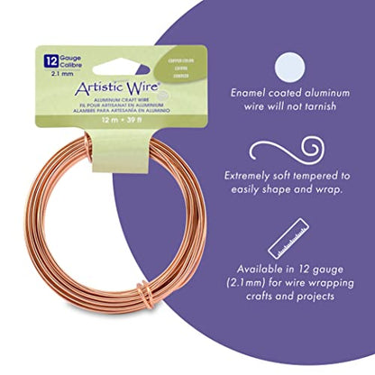 Artistic Wire, Aluminum Craft Wire, 12 Gauge / 2.1 mm, Round, Copper Color, 39.3 ft / 12 m - color: Copper