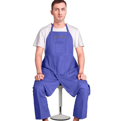 Full Coverage Pottery Apron Split Leg - 100% Cotton Canvas Potter's & Ceramics Aprons with Pockets for Women & Men - color: Voilet