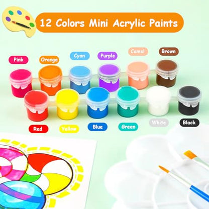 30 Pack Mini Canvas and Easel Set, 4 x 4 inch Small Canvases for Painting | Mini Canvas with Easel and 12 Colors Mini Paint Set Bulk Acrylic Canvas Painting Supplies Kit for Party