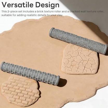 Terrain Rollers – 2 Pack Brick & Cracked Wall Texture Set for Clay, Polymer & Ceramic Potters