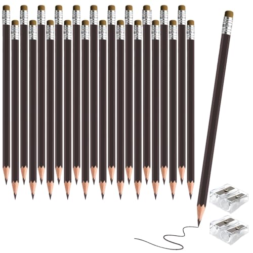 24PCS Brown Colored Pencils with Eraser Pre Sharpened Pencil 2 HB - Ideal for Checking, Grading, Tests & Office/School Supplies (Brown) - color: brown