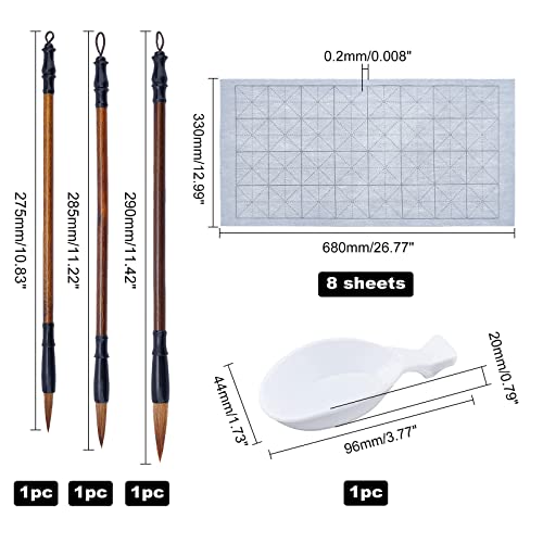 PH PandaHall 12pcs Chinese Calligraphy Set, 8pcs Water Writing Cloth Paper 3 Styles Traditional Calligraphy Brushes Water Dish for Chinese New Year Calligraphy Practice Japanese Sumi Drawing Painting - color: Grey