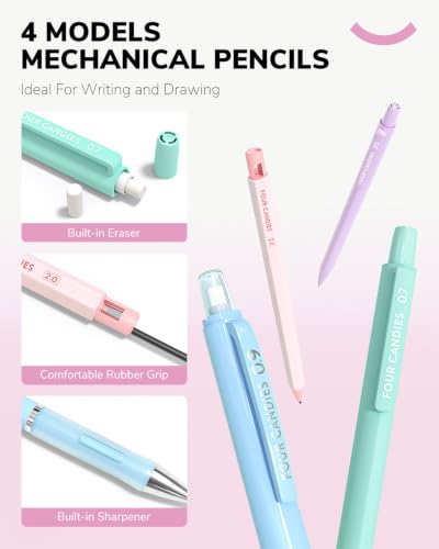 Four Candies 36PCS Mechanical Pencil Set with 624 Lead Refills (Light Pink) - color: Light Pink