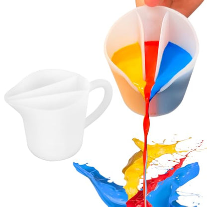 Kunyeah Split Cup with Handle 17OZ/500ML Silicone Cup for Paint Pouring Fluid Art Split Cup Acrylic Paint Pour Cup DIY Making Crafts Supplies Epoxy Resin Art Drawing Accessories (3 Chambers) - size: 3 Chambers