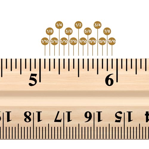 12 Pack Wood Rulers Dual Scale Student Ruler 12 Inch/30 cm | Wooden Measuring Ruler 4 Hole, 12 Inch Ruler Bulk for School Office, Classroom Drafting Supplies, 2 Scale Straight Metal Edge