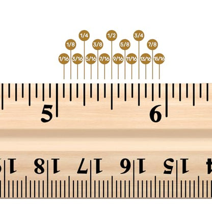 12 Pack Wood Rulers Dual Scale Student Ruler 12 Inch/30 cm | Wooden Measuring Ruler 4 Hole, 12 Inch Ruler Bulk for School Office, Classroom Drafting Supplies, 2 Scale Straight Metal Edge