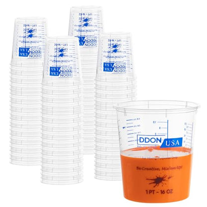 16 Oz Disposable Measuring Cups - Pack of 100 Clear Graduated Plastic Mixing Cups, Reusable for Paint, Epoxy Resin, Art, Kitchen - Liquid Mixing Cups - style: 100