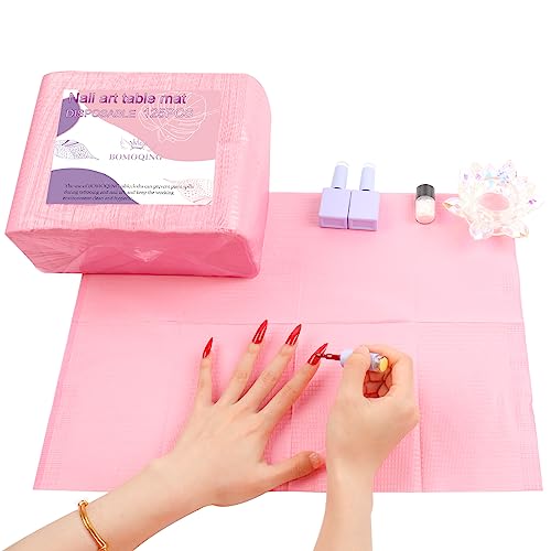125PCS Disposable Nail Art Table Mat, Waterproof Nail Tips Art Table Towels Mat, 3 Ply Nail Napkins for Acrylic, Nail Art Mat Paper Sheet, Nail Tips Art Waterproof Pad for Salon (Pink) - color: Pink