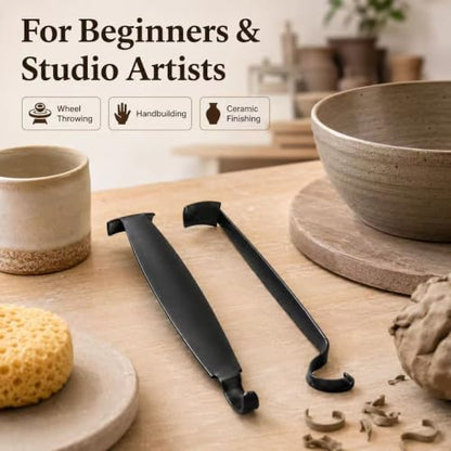 2 Pack Pottery Trimming Tools, Black Clay Trim Tool for Wheel Throwing | Ceramic Sculpting, Clay Carving, Shaping, Smoothing, Pottery Foot Ring Trimming
