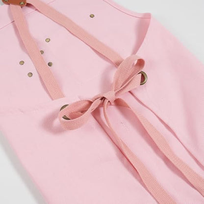 Chef Aprons for Men Canvas Apron with Large Pockets and Adjustable Neck Strap for Cooking,BBQ, Gardening - color: Pink