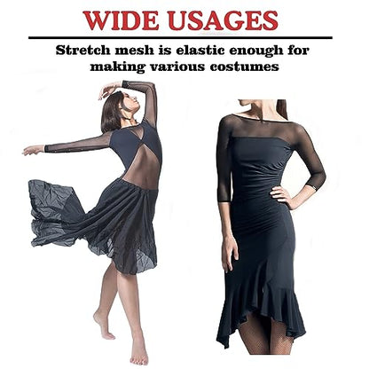 Power Mesh Fabric Superfine 4-Way Stretch Net 5 Yards Long 60" Wide (Black) - color: Black, size: 5 Yards
