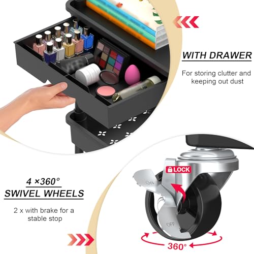 Goovilla 3 Tier Rolling Utility Cart Organizer with Removable Drawer, Black - size: 3 Tier, style: Black