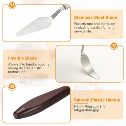 HARFINGTON 5pcs Palette Knife Painting Tool 2.44 x 0.87 Stainless Steel Art Spatula Pallet Knives Scrapers Tools with Beech Wood Handle for Acrylic Oil Canvas Mixing Spreading, Red/Silver - size: 2.44" x 0.87"