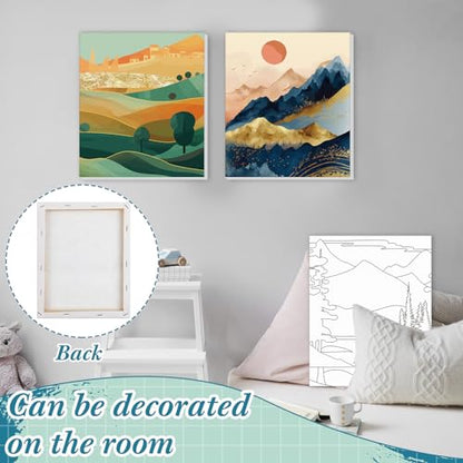 Sherr 12 Pcs Pre Drawn Canvas for Adults,Mountain Lake,8 x 10 Inch | Pre Printed Canvas, Sip and Paint Party Canvas Painting Kit, for Holiday Painting Crafts Favor - size: 8 x 10 Inch, style: Mountain Lake