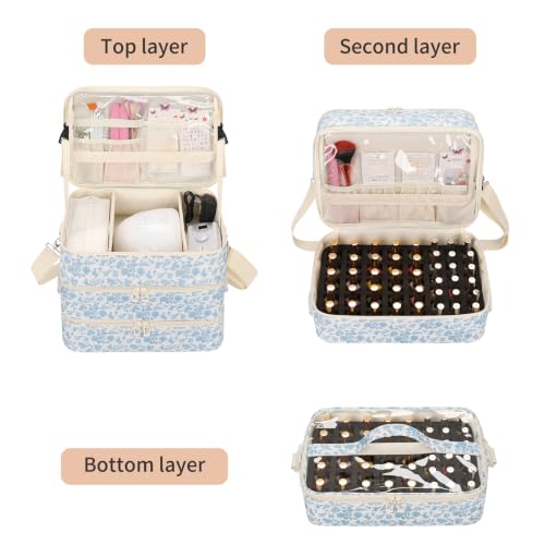 Nail Polish Organizer Bag Holds 86+ Bottles (15ml/0.5 fl.oz) &UV Nail Lamp - color: 01-Blue Flower, size: 86 Bottles
