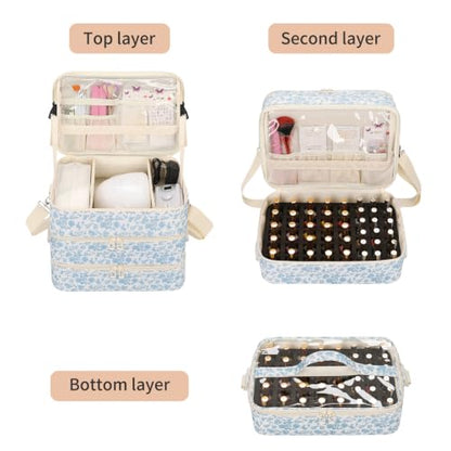 Nail Polish Organizer Bag Holds 86+ Bottles (15ml/0.5 fl.oz) &UV Nail Lamp - color: 01-Blue Flower, size: 86 Bottles