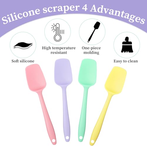 Silicone Spatula Set, 4 Piece Silicone Spoon Spatula Set, Heat Resistant Rubber Spoonula, Food Grade Flexible Small Rubber Spatulas for Baking Mixing Tool, Colorful