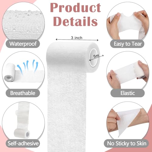 Treela 64 Pack 2" X 5 Yards Self Adhesive Bandage Wrap White | Cohesive Flexible Wrap for Wrist Ankle Fingers, Breathable Sports Tape, Self Adherent Rolls for Pets Vet, Coban Style - color: White, size: 3 Inch X 5 Yard