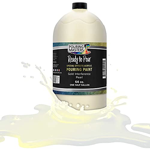 Pouring Masters Gold Interference Pearl Special Effects Acrylic Pouring Paint - Premium 64-Ounce Pre-Mixed Fluid Acrylic Paint - Fluid Art Supplies for Canvas, Wood, Paper, Tile & Rocks - color: Gold, size: 64 Fl Oz (Pack of 1)