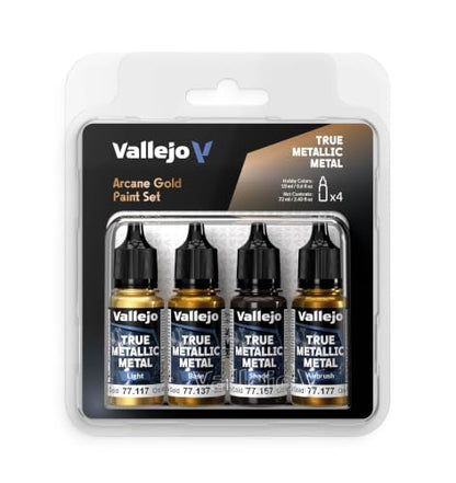 Vallejo - Arcane Gold Set, True Metallic Metal, 4 Bottles x 0.6 fl.oz. - color: Arcane Gold