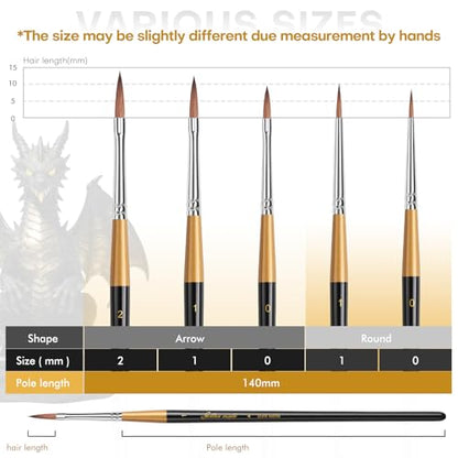 Golden Maple Kolinsky Sable Miniature Paint Brushes, 5PC Professional Detail Paint Brushes Arrow Point Paint Brush Set for Models, Watercolor Details, Figures & Gouache Painting, Black - size: BG32 Arrow Point