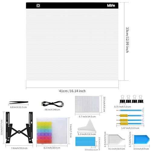 Mlife A3 LED Light Pad Kits-Large Tracing Light Box Diamond Painting Light Board Kit, Diamond Art Painting Accessories for DIY Diamond Art Craft with Bead Storage Container,Pens,Stand - style: A3 Kits