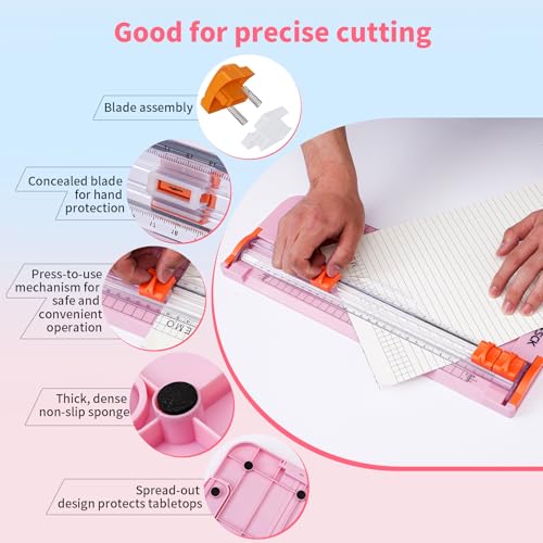 A4 Paper Cutter Slider 12 Inch Paper Trimmer Photo Cutter, Pink - color: Pink
