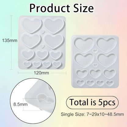 5 Pcs Jewelry Resin Molds - Silicone Heart Resin Casting Molds for Epoxy & Jewelry Making - color: 5pcs-135x120x8.5mm-heart resin silicone mold
