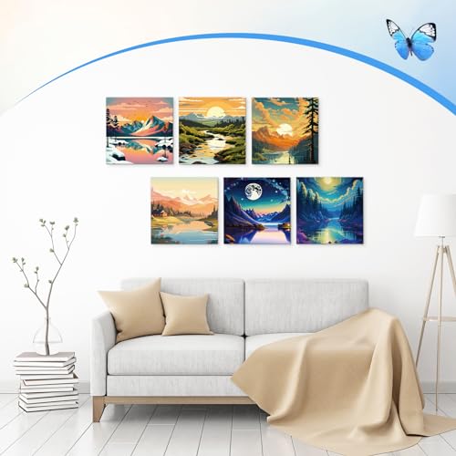 Affrolling 12 Pcs Pre Drawn Canvas for Painting for Adults 8 x 8 Inch Canvas Painting Kits Stretched with Drawing Ready to Paint Beginner Artists Date Night Party Supplies(Scenery) - style: Scenery