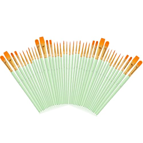 Soucolor Watercolor Paint Brushes Set, 40 Pcs Pointed Tip Painting Supplies | Acrylic Painting Oil Watercolor Halloween Pumpkin Ceramic Crafts Supplies Rock Body Face Nail Art, Mint Green - color: Mint Green, size: 40-Pack