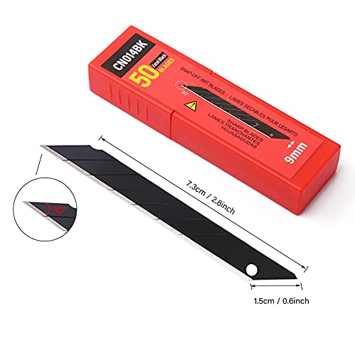 FOSHIO 100PCS 30 Degree Carbon Steel Snap Off Blades 9mm for Box Cutters Utility Knife Universal Art Knife Replacement Black Blades - color: Red - 30 Degree Blades