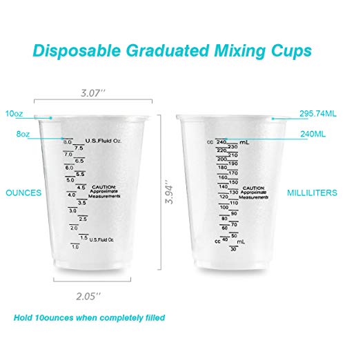 XUXU 50pcs 8oz Graduated Clear Plastic Measuring Cups with Wooden Stirring Sticks for Mixing Paint, Pigments, Epoxy Resins, Resins