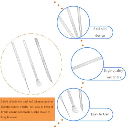 3 in 1 Clay Needle Tools Sculpting Ceramics Pottery Carving Tools for Model Clay Supplies, Ceramic & Pottery Tool Includes Sculpture Feather Pin Carving Knife Needle Texture Tool,6PCS Total,LXLVOUEG - size: 5.5 inch-PinKnNe-6P