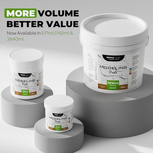 Nicpro Modeling Paste 3840ml/197.5 oz for Acrylic Painting | High-Density Acrylic Medium for Texture, Thickness, Structural Molding Paste for Art Projects, DIY, 3D Effect - size: 3840 ml