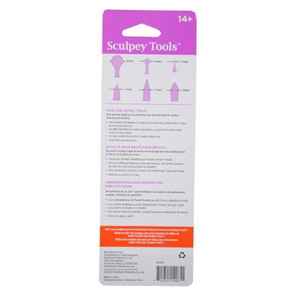 Sculpey Tools 3pc Dual End Clay Detail Tools - Sculpting & Shaping Set | Includes metal ball stylus and flexible tips in 3 sizes for smoothing, blending, and detailing polymer or air dry clay