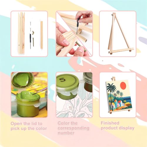 4 Pack Scenery Paint by Numbers for Adults with Frame Canvas - Wooden Easel - color: BKH2816+BKH2817+BKH2818+BKH2819