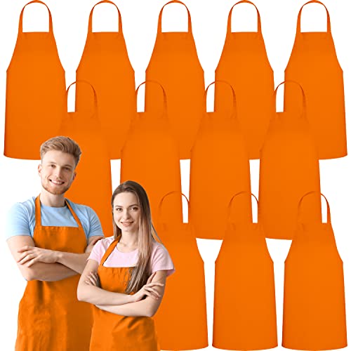 GREEN LIFESTYLE 12 Pack Professional Chef Apron – Grilling Aprons for Men, Waterproof Cooking Apron for BBQ, Work or Restaurant Use, Kitchen Aprons for Women – Orange, No Pockets - color: Orange