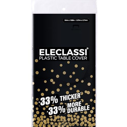 Eleclassi Black and Gold Dot 6 Pack Premium Disposable Plastic Tablecloth 54 x 108 in - Polka Dot Plastic Table Cloth Disposable Tablecloth for Rectangle Table up to 8 Feet - color: Black With Gold Dot