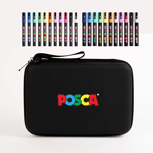 Posca Exclusive 3M and 5M Paint Markers Gift Set of 22 with Carrying Case, Great for Kids and Adults, Acrylic Art Markers for Coloring Canvas, Wood, Glass and Metal - size: 1 Count (Pack of 22)
